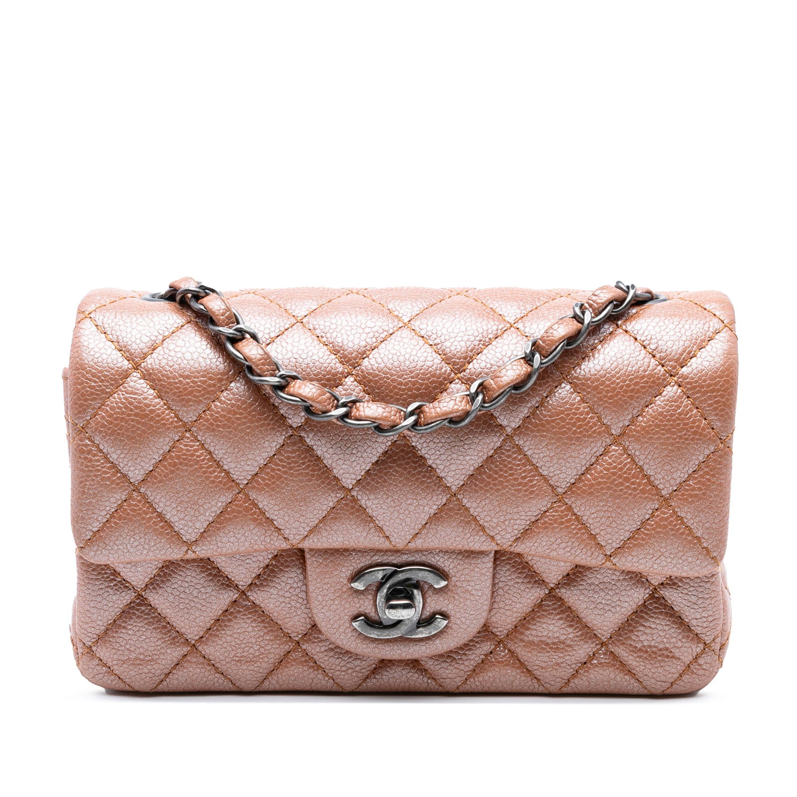 Chanel Mini Rectangular Classic Pink Caviar Flap Bag: Chanel Mini Rectangular Classic Pink Caviar Flap Bag This elegant Chanel Mini Rectangular Classic Metallic Caviar Single Flap is crafted from luxurious quilted caviar leather in a stunning pink hue. I