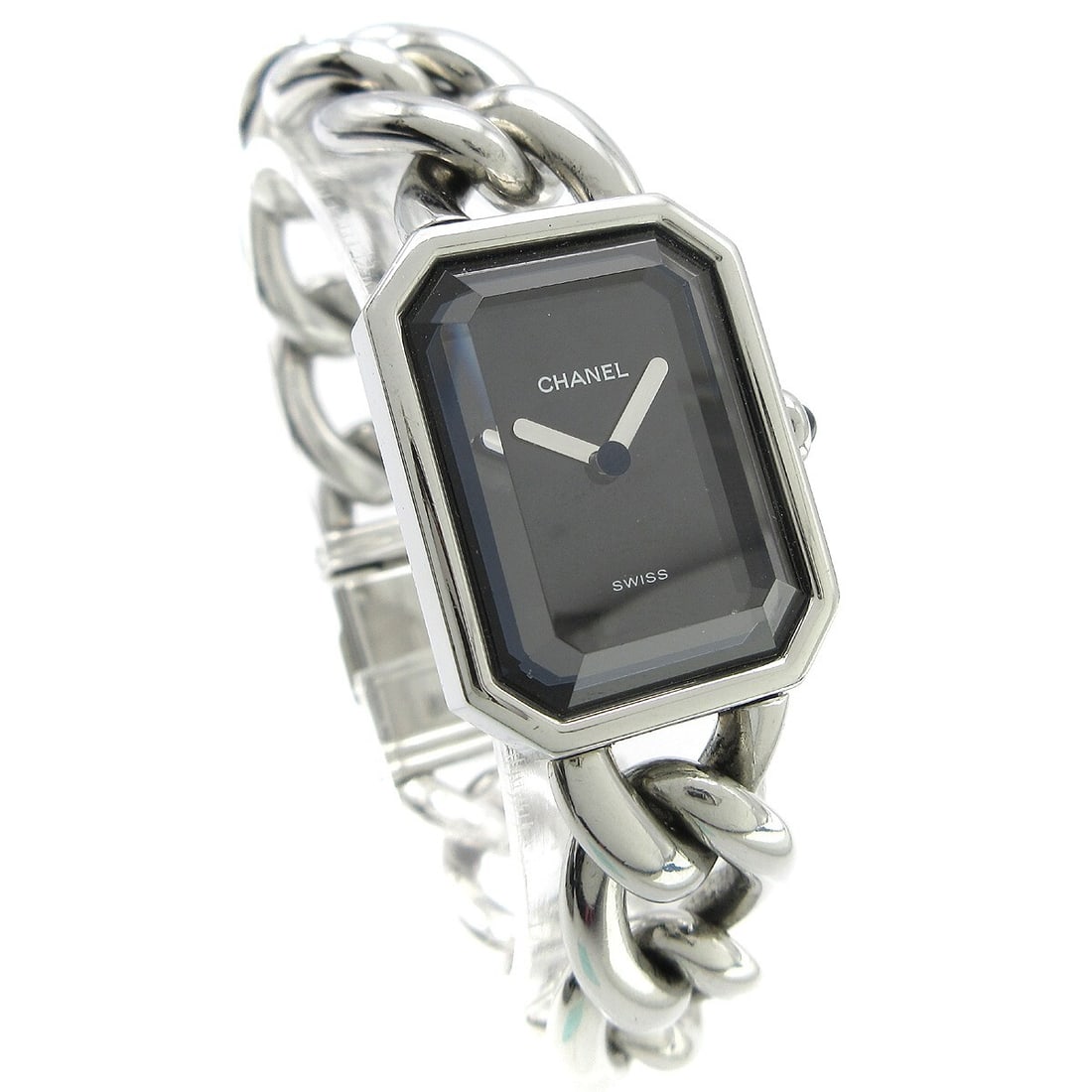 Premiere Series Ladies Quartz Watch by Chanel: Premiere Series Ladies Quartz Watch by Chanel This Chanel Premiere Chain Quartz Watch is designed for women and features a distinctive chain band. The watch is in fair condition with visible scratches