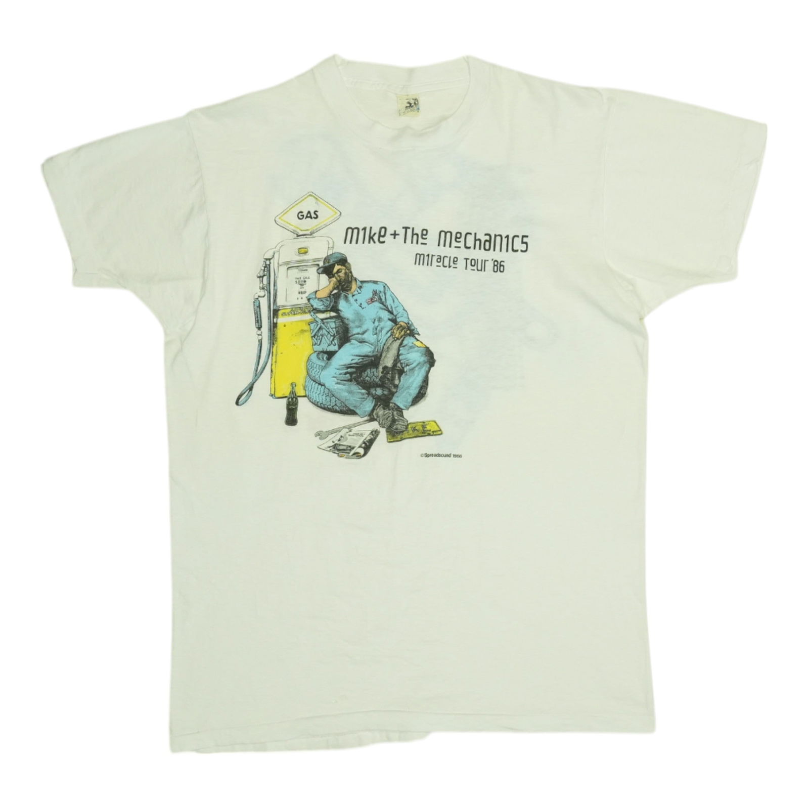 Original 1986 Mike and The Mechanics Miracle Tour T-Shirt Vintage Cotton: Original 1986 Mike and The Mechanics Miracle Tour T-Shirt Vintage Cotton Celebrate the iconic 1986 Mike and The Mechanics Miracle Tour with this original vintage shirt. This rare find features strikin