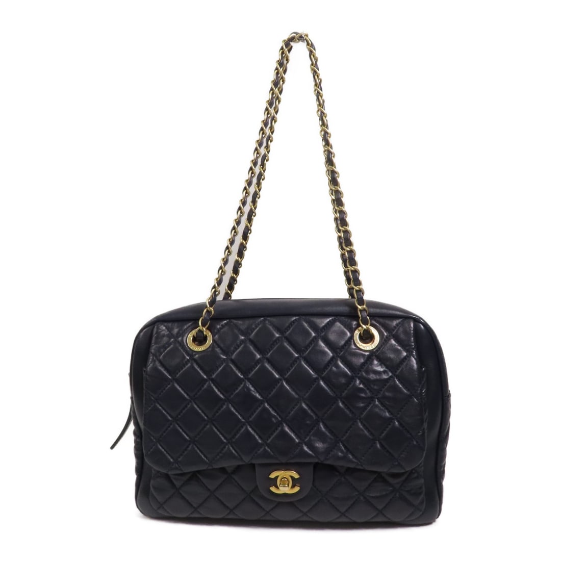CHANEL Blue Calfskin Leather Shoulder Bag with GHW: CHANEL Blue Calfskin Leather Shoulder Bag with GHW This CHANEL shoulder bag is crafted from luxurious calfskin leather in an elegant blue hue. Featuring a sophisticated design, it measures 12.2 inches