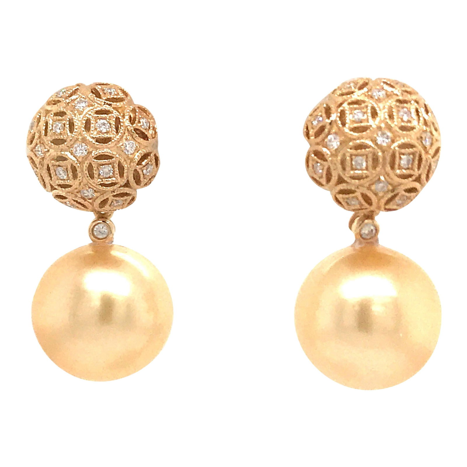 Harbor Diamonds 18K Yellow Gold South Sea Pearl Diamond Drop Earrings: Harbor Diamonds 18K Yellow Gold South Sea Pearl Diamond Drop Earrings Elevate your elegance with these stunning Golden South Sea Pearl Diamond Drop Earrings. Crafted in luxurious 18k yellow gold, thes