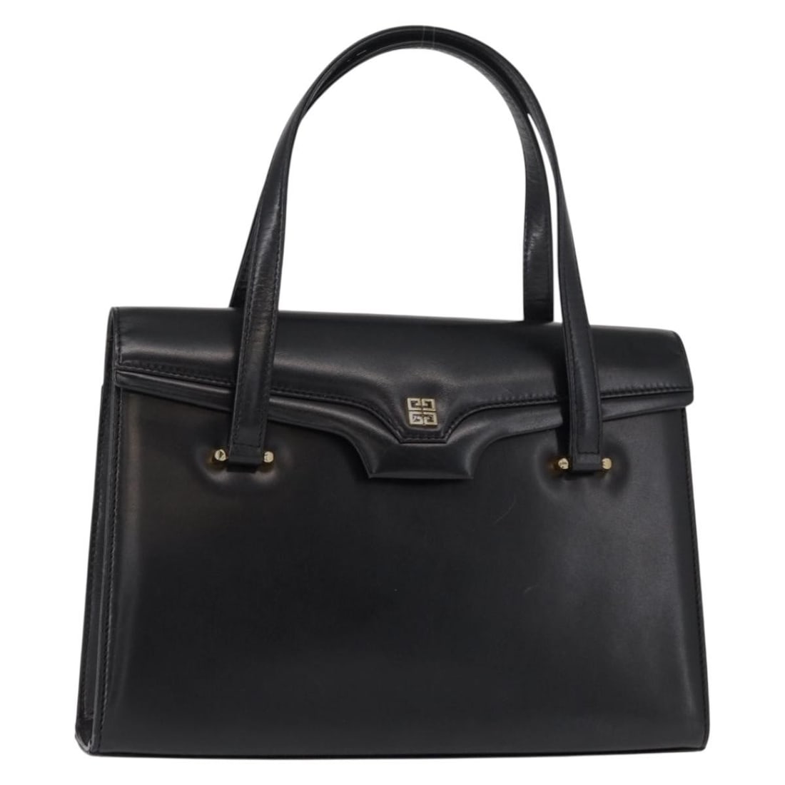 GIVENCHY Black Leather Hand Bag with Gold Accents Authentic (1 of 18)