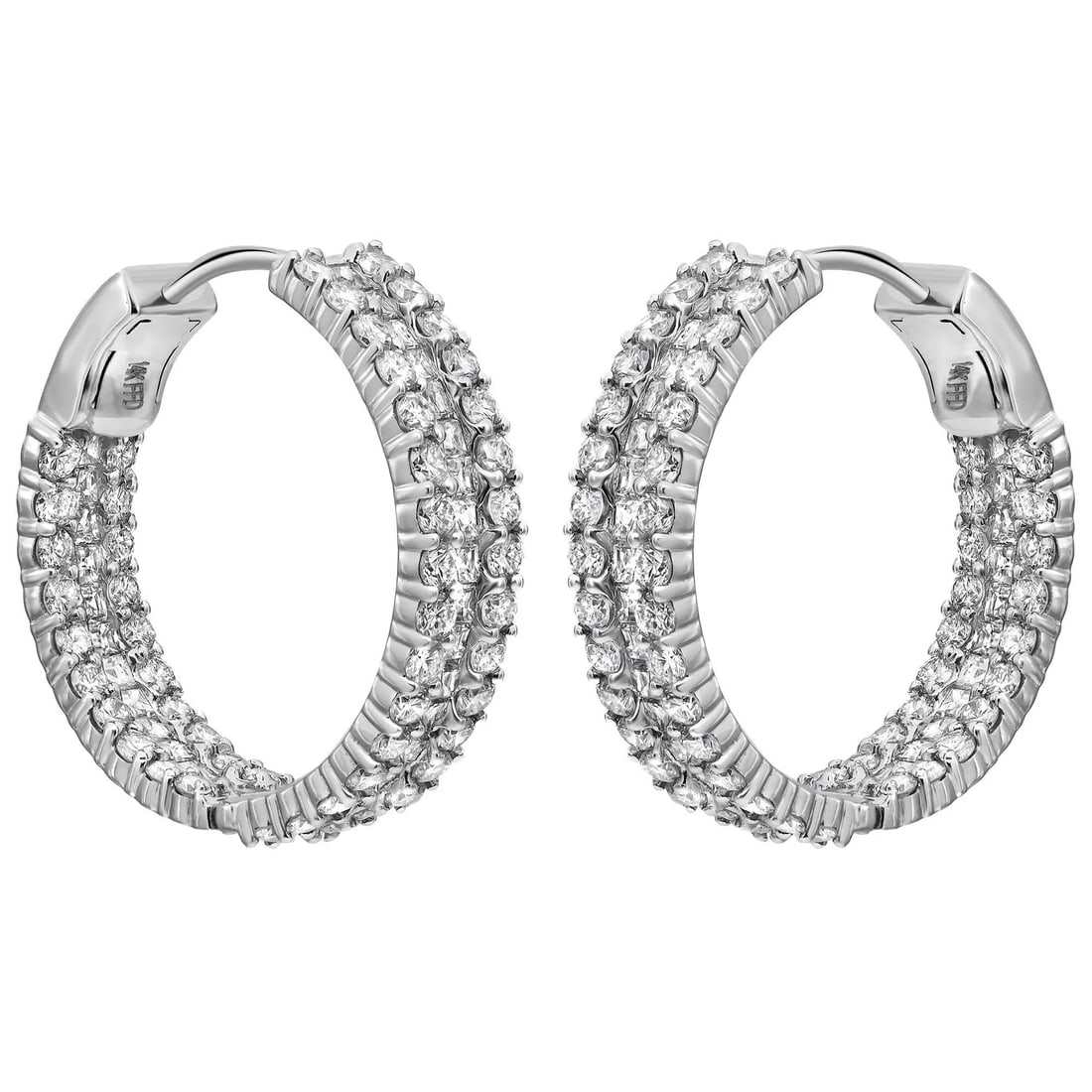 Rachel Koen 14K White Gold Inside Out Diamond Hoop Earrings 5.32ctw: Rachel Koen 14K White Gold Inside Out Diamond Hoop Earrings 5.32ctw Elevate your jewelry collection with these stunning inside-out diamond hoop earrings, meticulously crafted in luxurious 14K white go