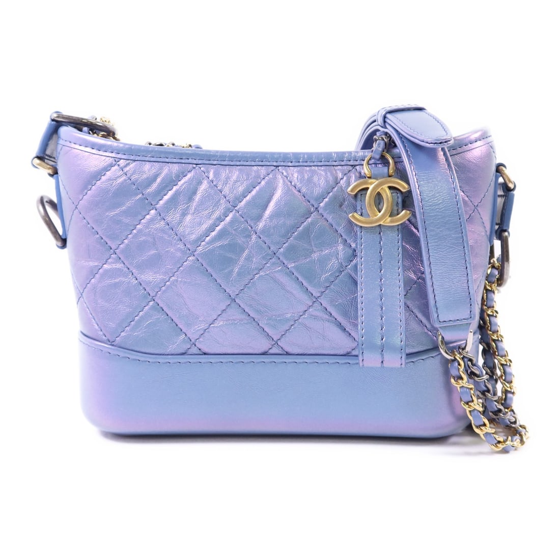Blue Calfskin CHANEL Gabrielle Small Shoulder Bag with Chain A91810: Blue Calfskin CHANEL Gabrielle Small Shoulder Bag with Chain A91810 This CHANEL CC Gabrielle Small Chain Shoulder Bag features luxurious blue calfskin leather and a classic shoulder bag silhouette. Ma
