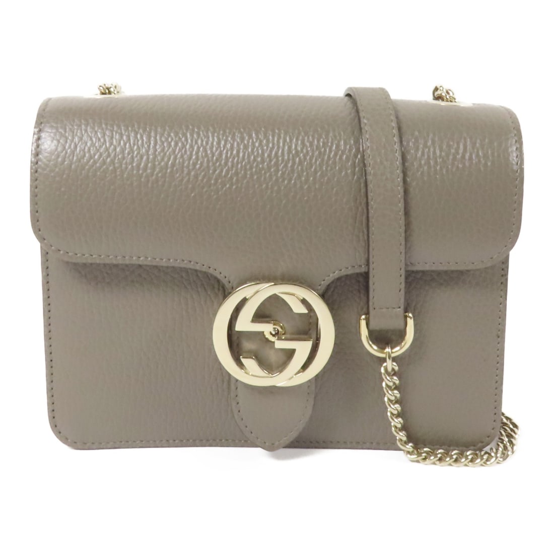 GUCCI GG GHW Interlocking G Chain Shoulder Bag Gray Calfskin (1 of 14)
