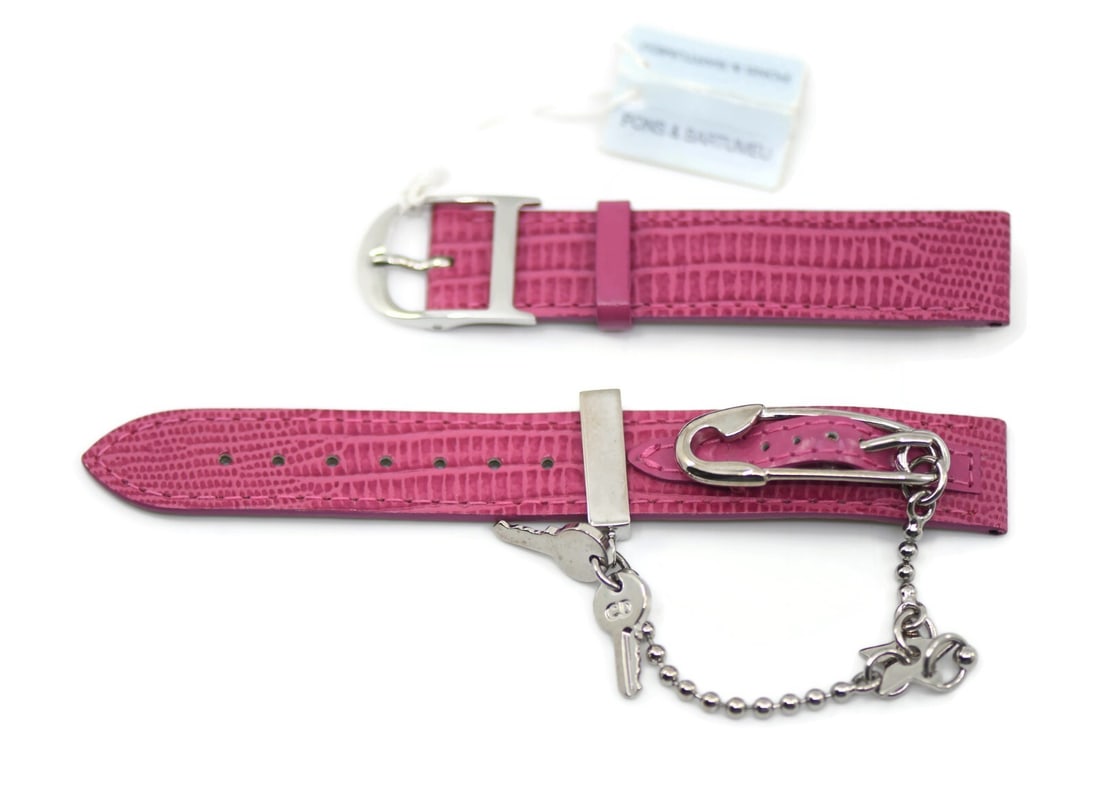 Dior Authentic Pink Leather Two-Piece Watch Strap 14mm: Dior Authentic Pink Leather Two-Piece Watch Strap 14mm Elevate your wristwatch with this Dior Pink Leather Strap. This two-piece strap features a lovely pink hue, crafted from genuine leather for both