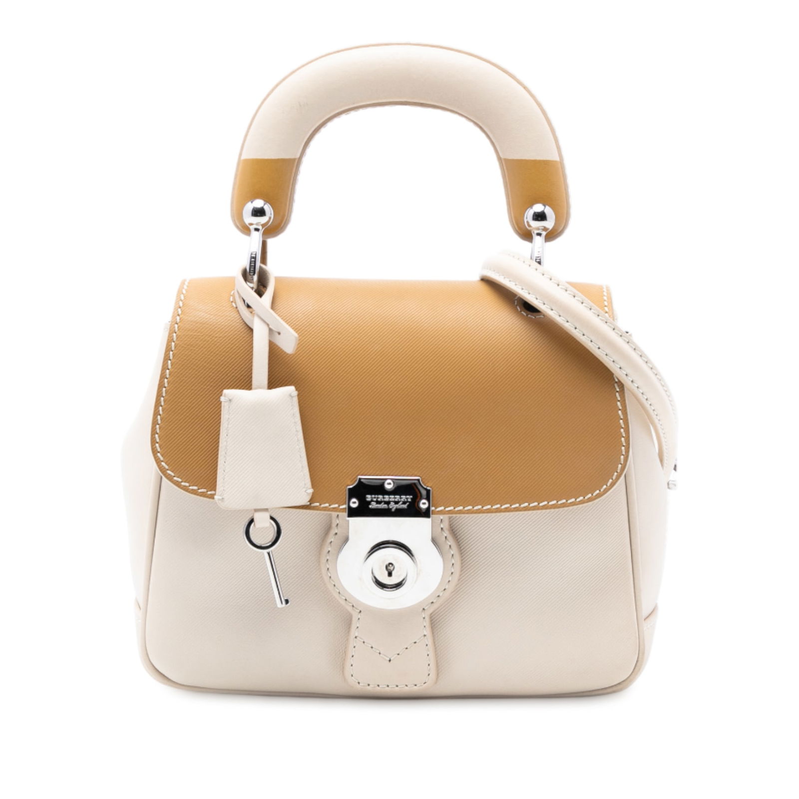 Burberry DK88 Small Brown Leather Top Handle Satchel Bag: Burberry DK88 Small Brown Leather Top Handle Satchel Bag This Burberry Small Grained Calfskin DK88 Top Handle Bag features a leather body with a rolled leather handle, a detachable flat leather strap,