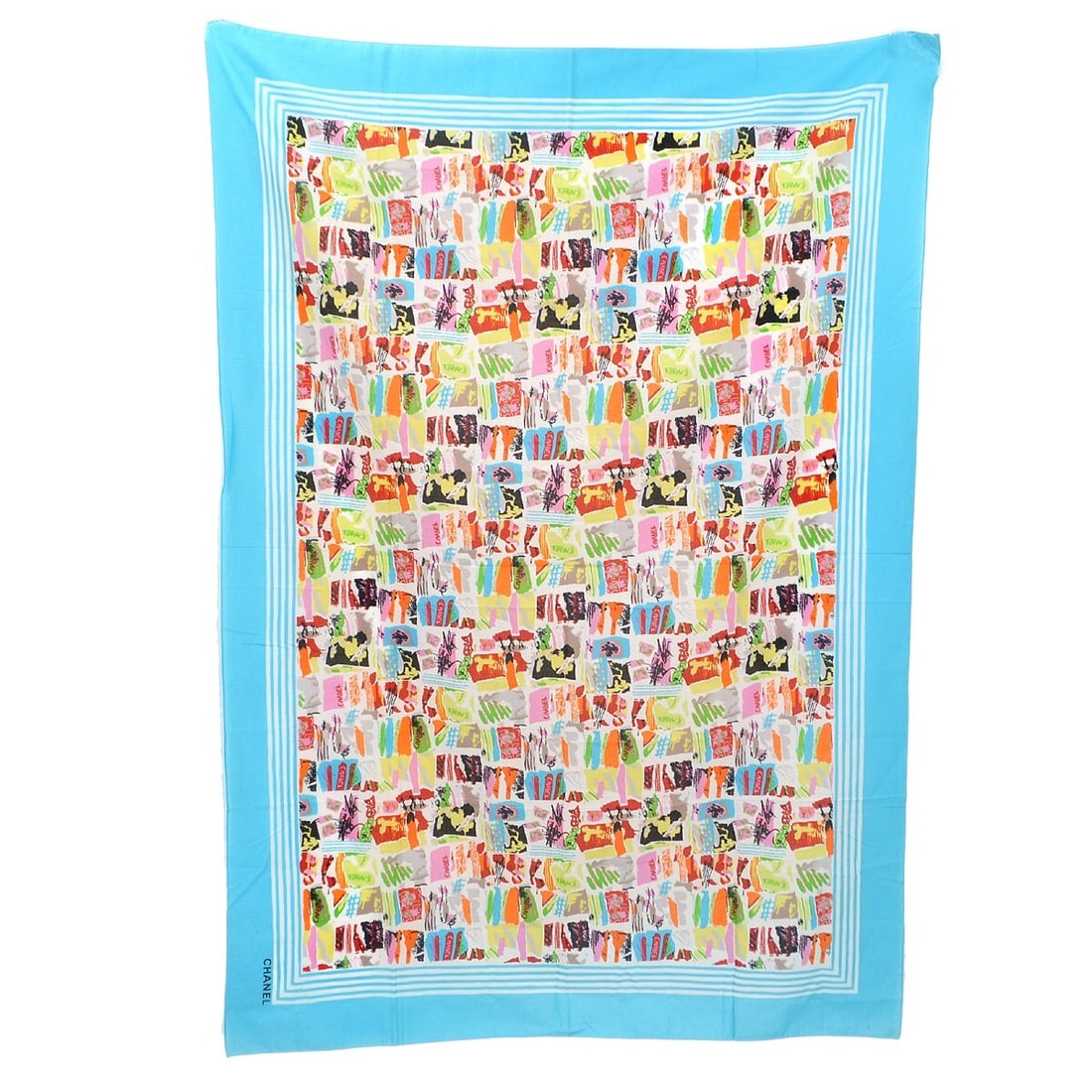 Chanel Vintage Square Scarf Light Blue Black 100 Cotton: Chanel Vintage Square Scarf Light Blue Black 100 Cotton This vintage Chanel square scarf features a light blue color accentuated with black detailing, crafted from 100% cotton for a soft and luxurious