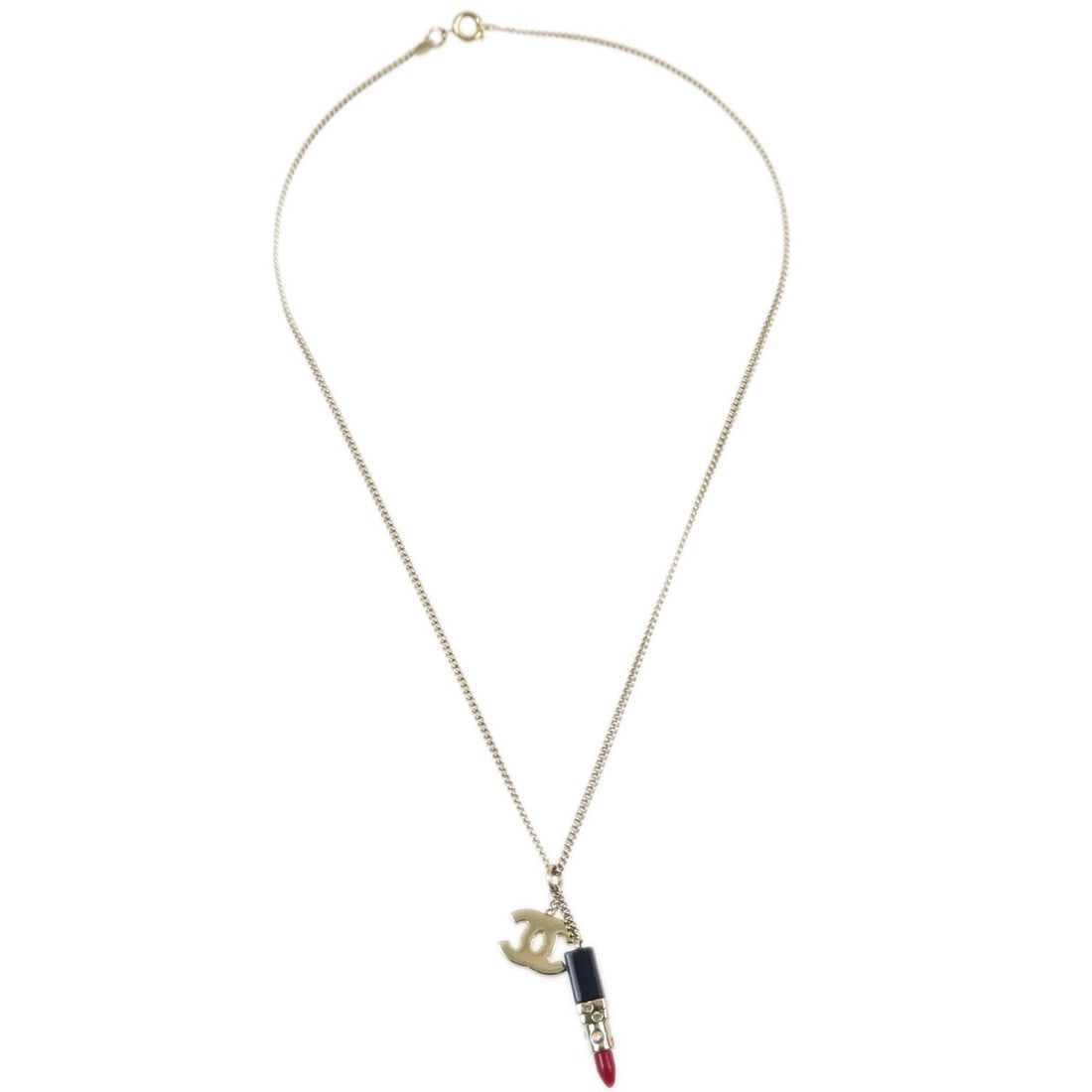 Chanel Necklace with Gold Red Black CC Lipstick Pendant Charm (1 of 2)
