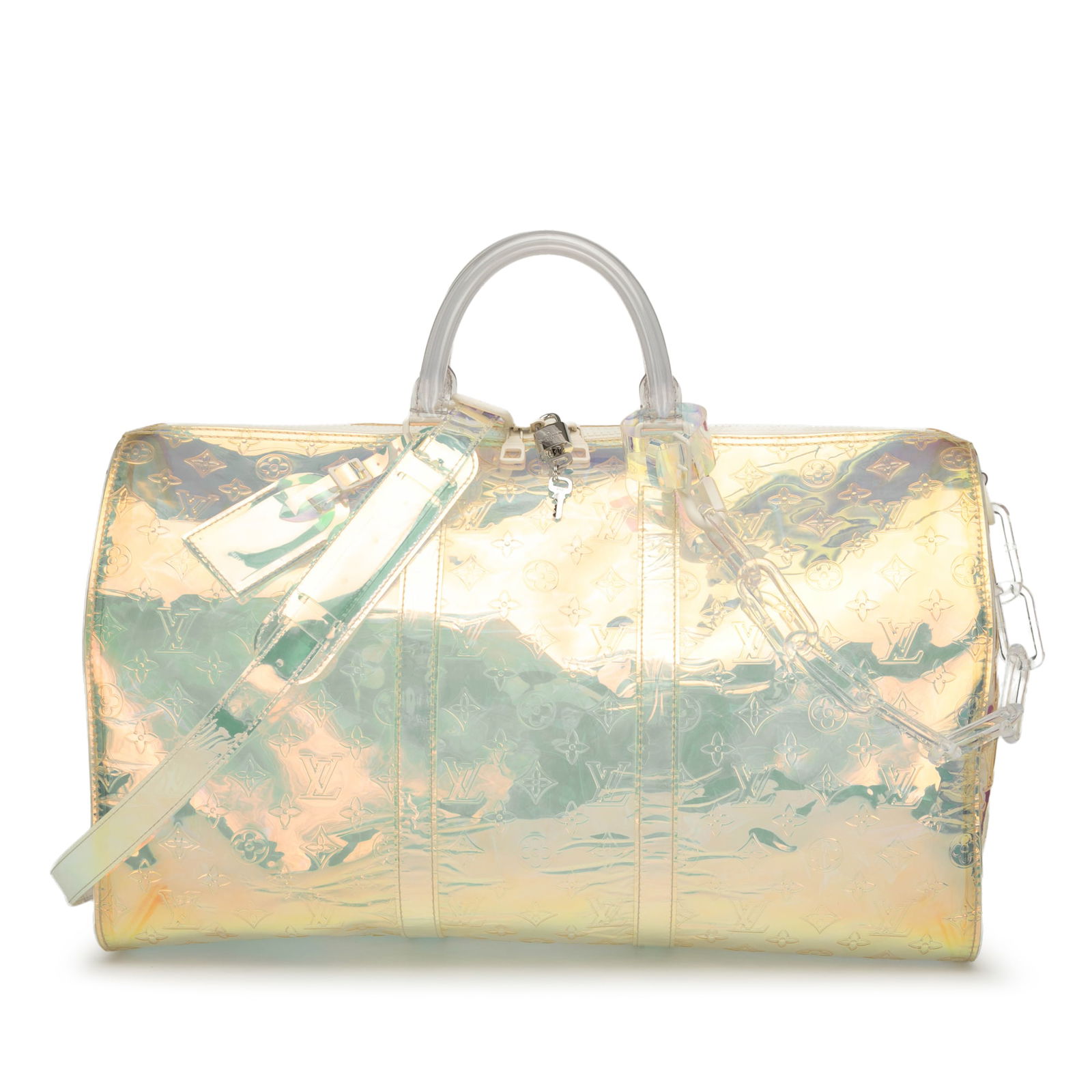 Louis Vuitton Monogram Prism Keepall Bandouliere 50 White PVC Bag (1 of 7)