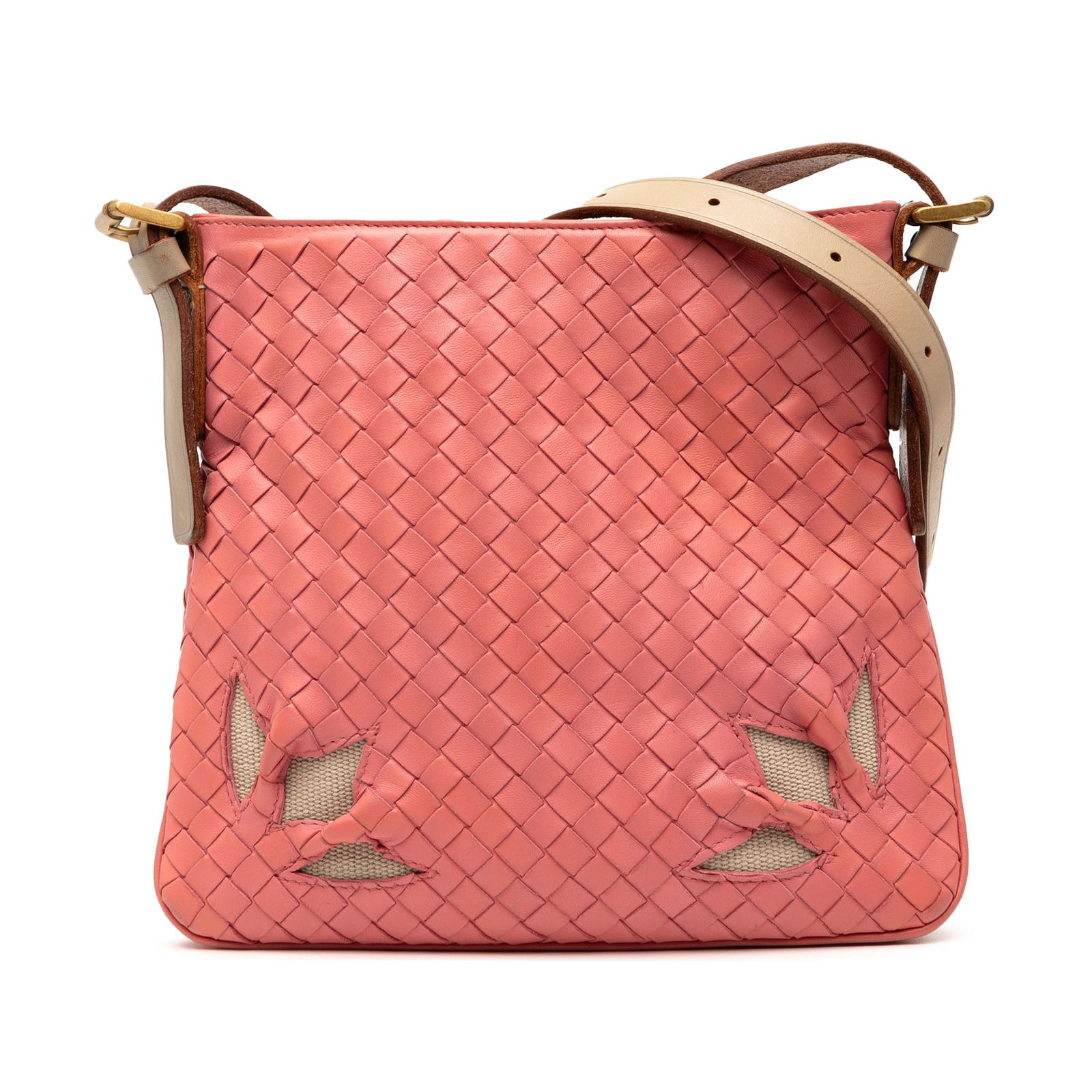 Bottega Veneta Pink Nappa Intrecciato Crossbody Bag: Bottega Veneta Pink Nappa Intrecciato Crossbody Bag Elevate your accessory collection with this Bottega Veneta Nappa Intrecciato Crossbody bag. Expertly crafted in Italy, this stylish bag features a d