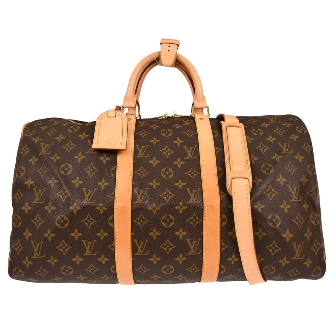 Keepall Bandouliere 50 Monogram Canvas Large Duffle by Louis Vuitton: Keepall Bandouliere 50 Monogram Canvas Large Duffle by Louis Vuitton This Louis Vuitton Keepall Bandouliere 50 duffle bag features the iconic Monogram canvas exterior and classic double leather handle