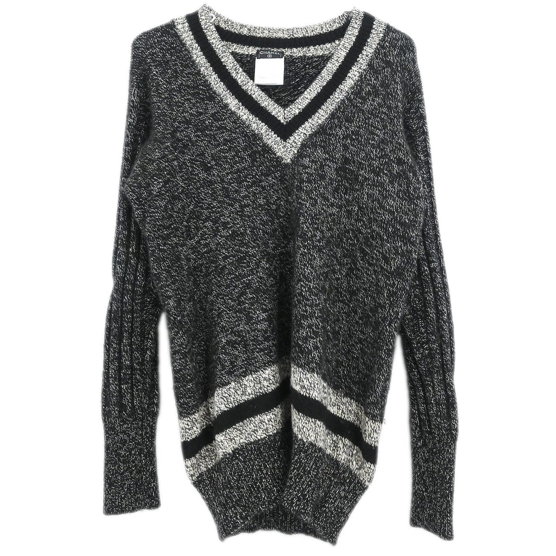 Chanel Gray Long Sleeve Cashmere V-Neck Top Size 42 (1 of 10)