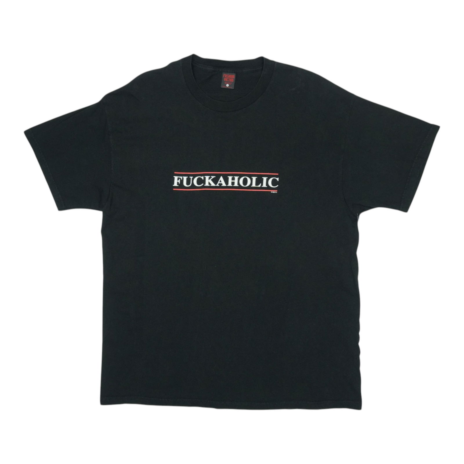 Vintage 1998 Fashion Victim Fuckaholic Shirt Black XL Cotton: Vintage 1998 Fashion Victim Fuckaholic Shirt Black XL Cotton Discover an original vintage 1998 Fashion Victim Fuckaholic Shirt, a true classic from the 90s. This shirt features a sleek black color and