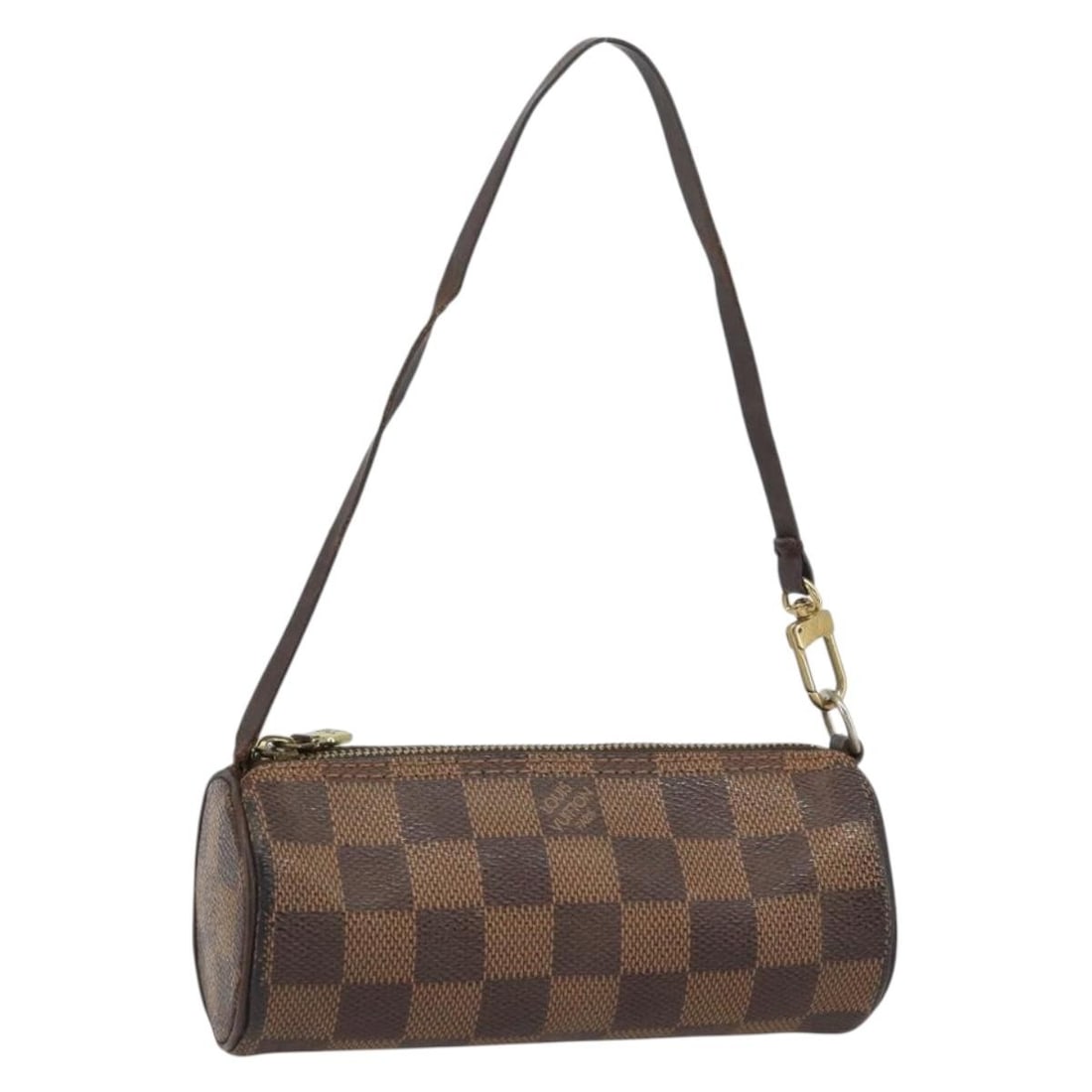 Papillon Pochette Brown Clutch by Louis Vuitton: Papillon Pochette Brown Clutch by Louis Vuitton This Louis Vuitton Papillon Pochette is a pre-owned pouch crafted in brown, designed for female use. It displays signs of wear, including rubbing, sligh