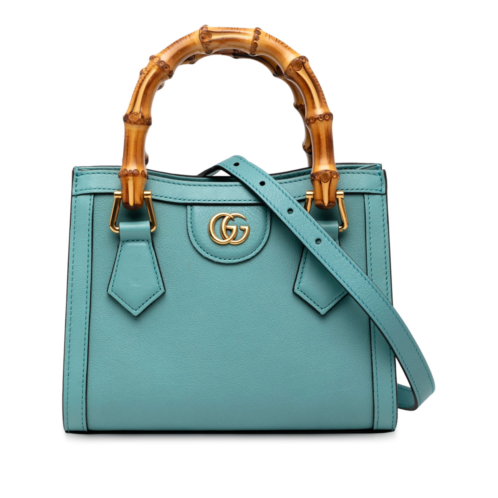 Gucci Mini Calfskin Bamboo Diana Satchel Blue Leather Bag (1 of 8)