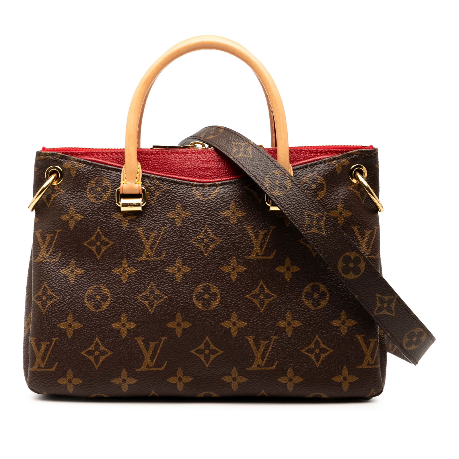 Louis Vuitton Monogram Pallas BB Bag Brown Leather Trim: Louis Vuitton Monogram Pallas BB Bag Brown Leather Trim The Louis Vuitton Monogram Pallas BB is a stylish handbag crafted from monogram canvas with leather trim. It features rolled leather handles and