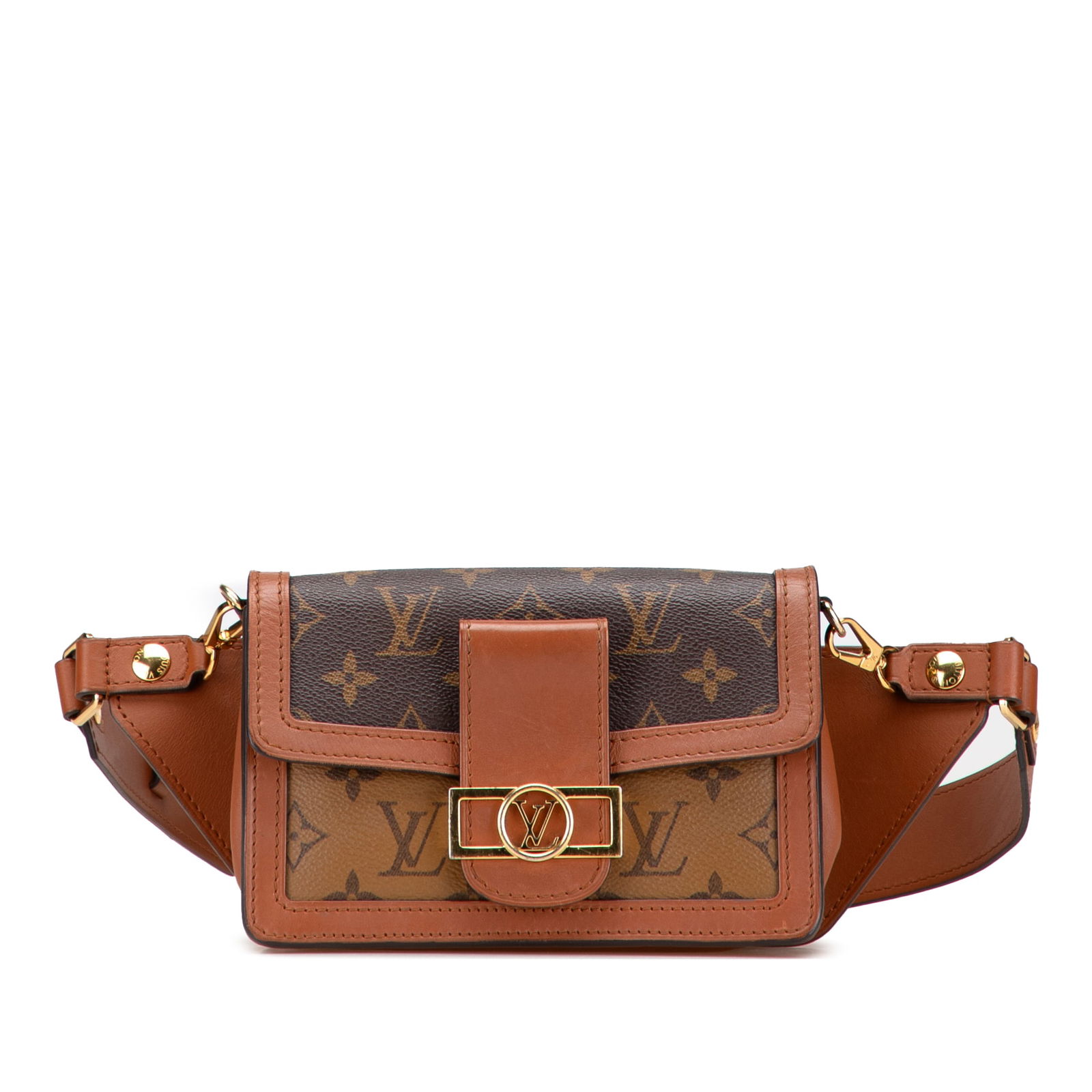 Louis Vuitton Monogram Reverse Dauphine Bumbag Fabric Brown: Louis Vuitton Monogram Reverse Dauphine Bumbag Fabric Brown The Louis Vuitton Monogram Reverse Dauphine Bumbag is a stylish and practical accessory crafted from durable monogram reverse canvas. This b