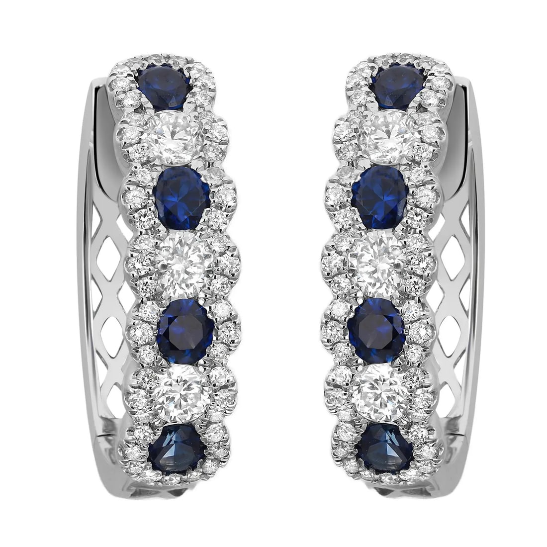 Rachel Koen 18K White Gold Huggie Earrings Blue Sapphire & Diamond 1.57Ctw (1 of 4)