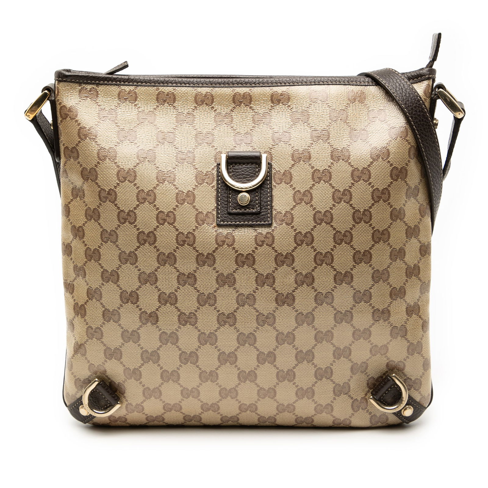 Gucci Abbey D-Ring Brown GG Crystal Canvas Crossbody Bag: Gucci Abbey D-Ring Brown GG Crystal Canvas Crossbody Bag This Gucci GG Crystal Abbey D Ring crossbody bag features a coated canvas body with leather trim, an adjustable flat leather strap, a top zip c