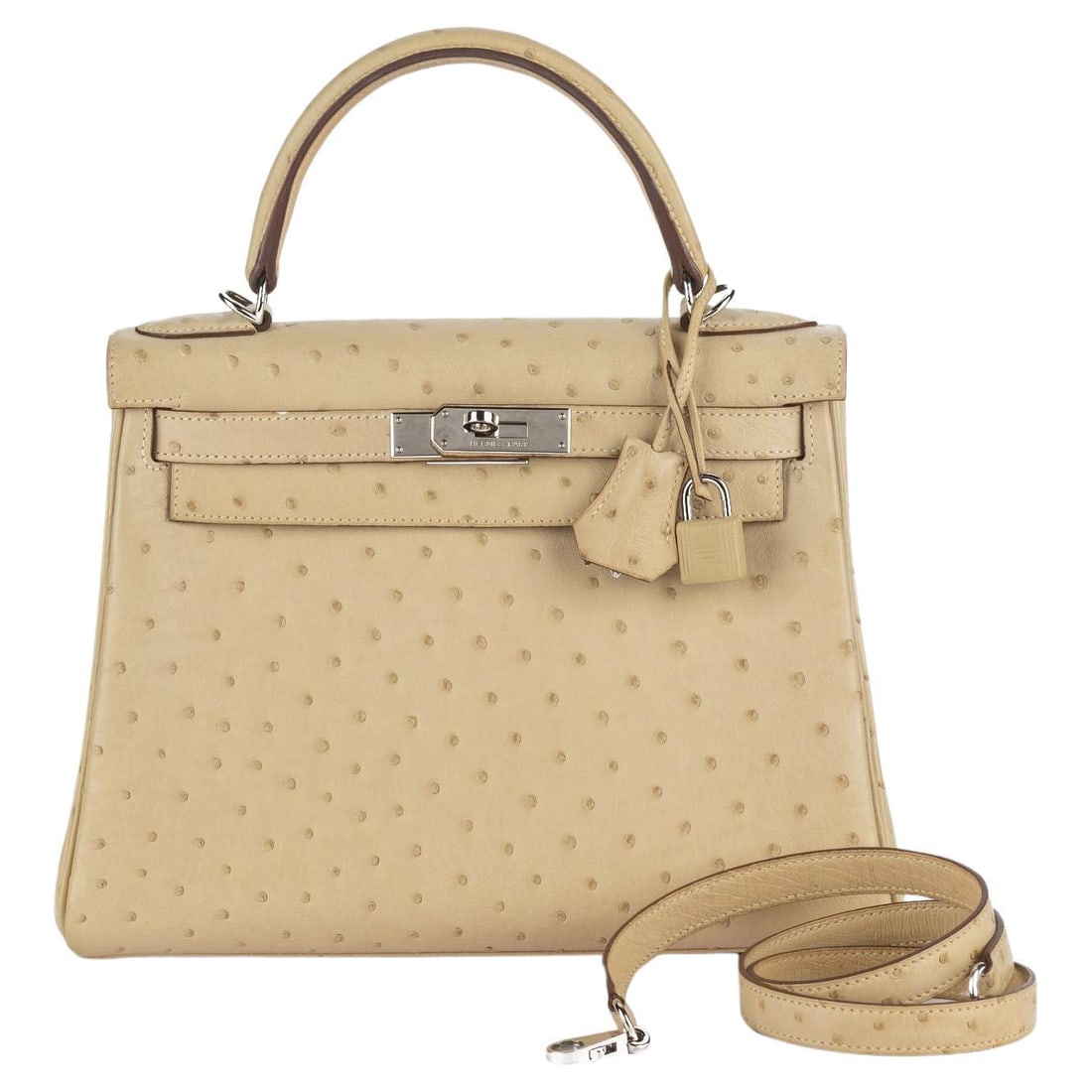 Hermes Kelly 28 Ostrich Handbag Parchemin Palladium Hardware 2009 (1 of 17)