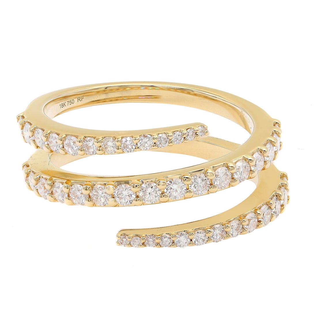 Rachel Koen 18K Yellow Gold Diamond Spiral Ring 0.76cttw Size 7: Rachel Koen 18K Yellow Gold Diamond Spiral Ring 0.76cttw Size 7 This stunning Prong Set Diamond Multi Row Spiral Ring is a perfect blend of elegance and modernity. Crafted from high-polished 18K yello