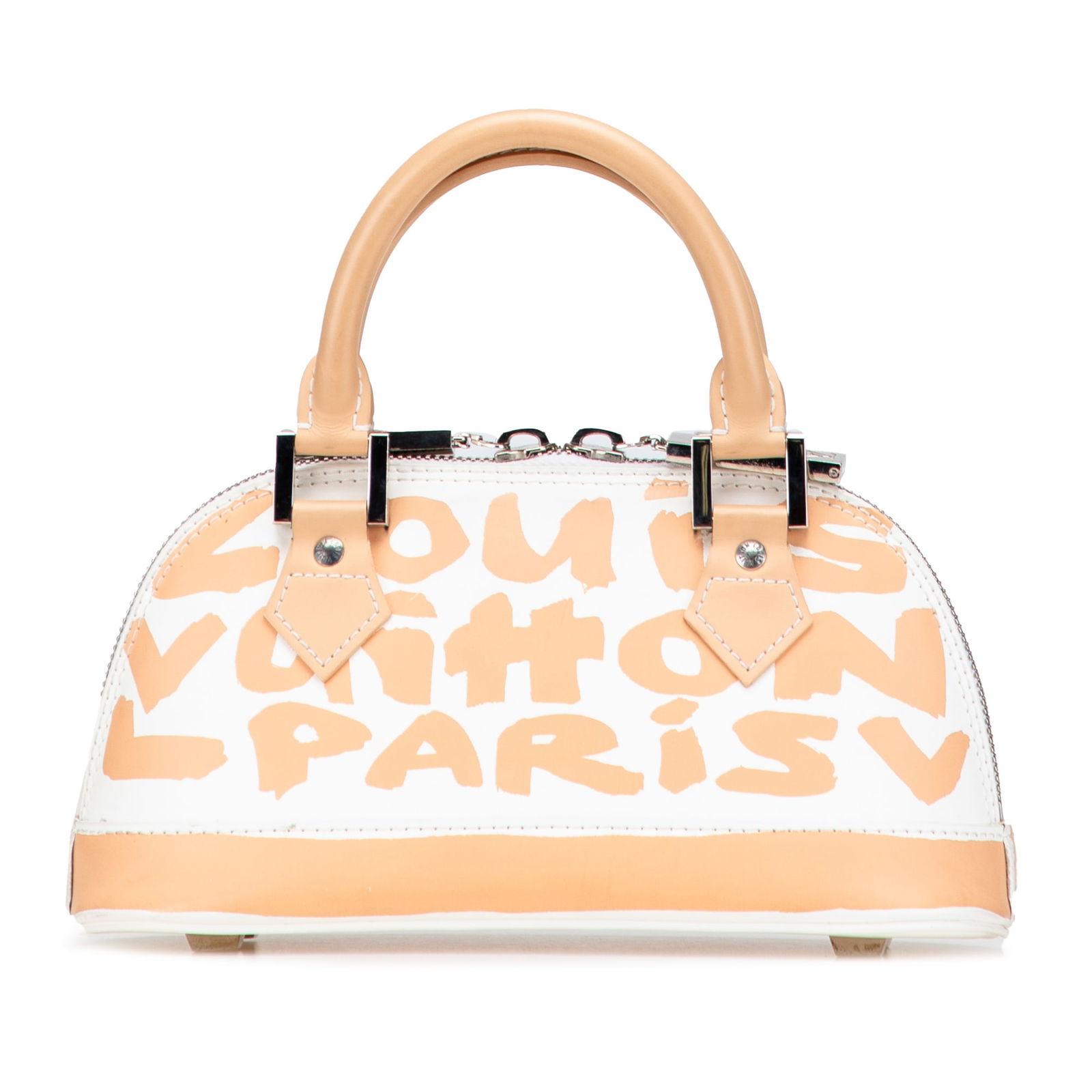 Louis Vuitton Stephen Sprouse Graffiti Alma PM Handbag White Leather: Louis Vuitton Stephen Sprouse Graffiti Alma PM Handbag White Leather The Louis Vuitton Stephen Sprouse Graffiti Alma PM is a stylish handbag featuring a distinctive printed leather body. This elegant