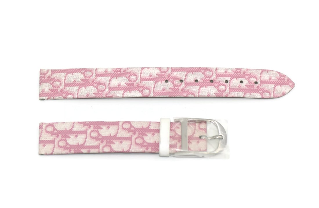 Dior Authentic Pink Leather Watch Strap: Dior Authentic Pink Leather Watch Strap Enhance your timepiece with this elegant Dior wristwatch band, crafted from high-quality leather in a charming pink hue. With a band width of 14 mm, this strap