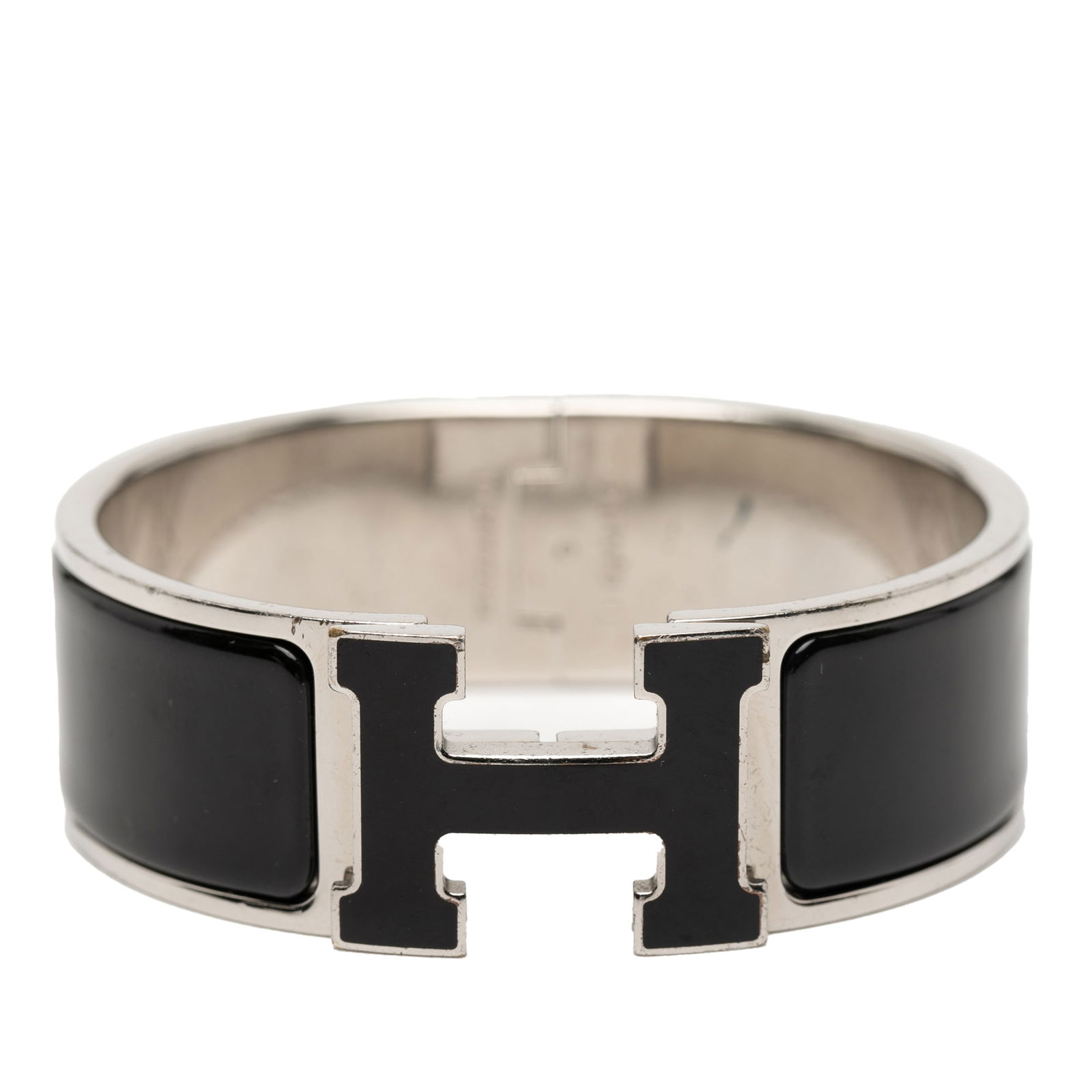 Hermes Black Enamel Clic Clac H Wide PM Bracelet with Palladium Plating (1 of 5)
