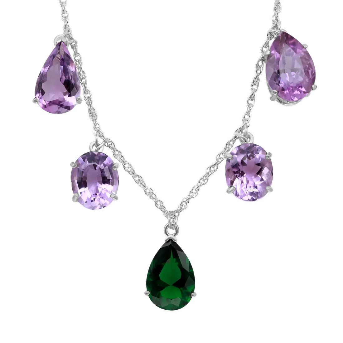 Rachel Koen Amethyst Glass Drop Fringe Necklace 925 Silver Multi Shape (1 of 4)
