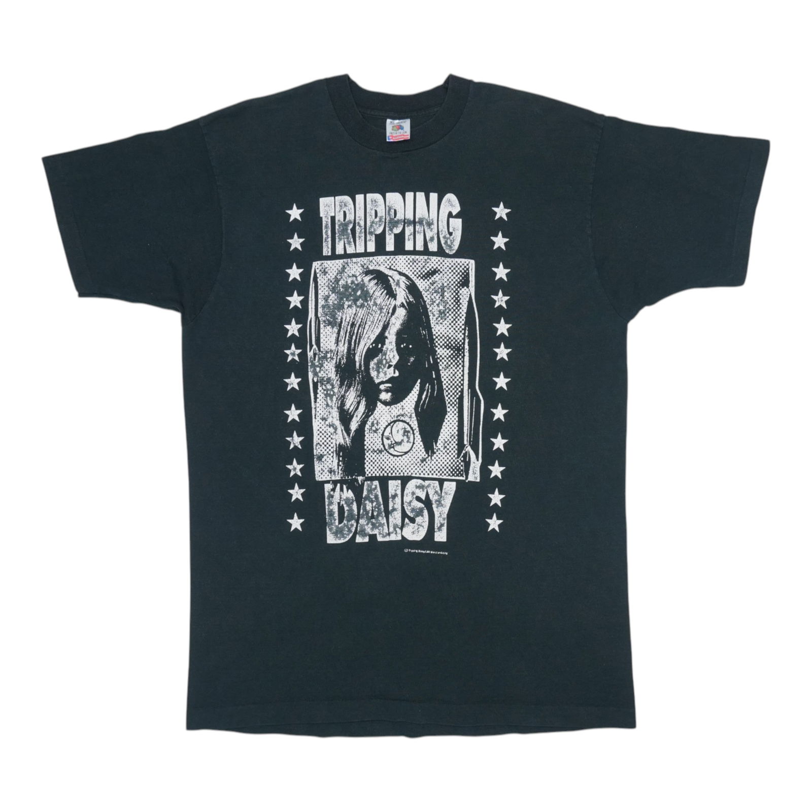 Vintage 1990s Tripping Daisy Black Shirt with Graphics: Vintage 1990s Tripping Daisy Black Shirt with Graphics Discover this authentic vintage 1990s Tripping Daisy Shirt, a true collector's piece, not a modern reproduction. Featuring striking front and bac