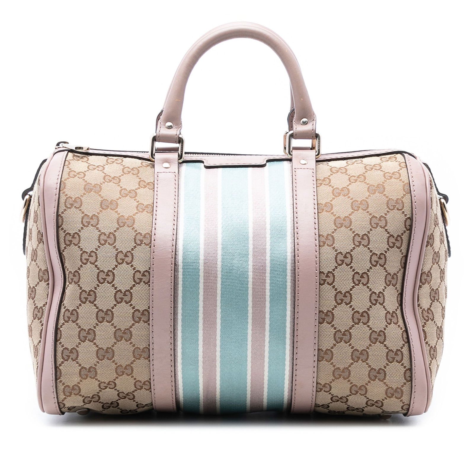Gucci Medium GG Canvas Web Joy Boston Bag Brown Fabric: Gucci Medium GG Canvas Web Joy Boston Bag Brown Fabric Elevate your style with the Gucci Medium GG Canvas Web Joy Boston Bag. This chic satchel is crafted from durable canvas and features elegant leat