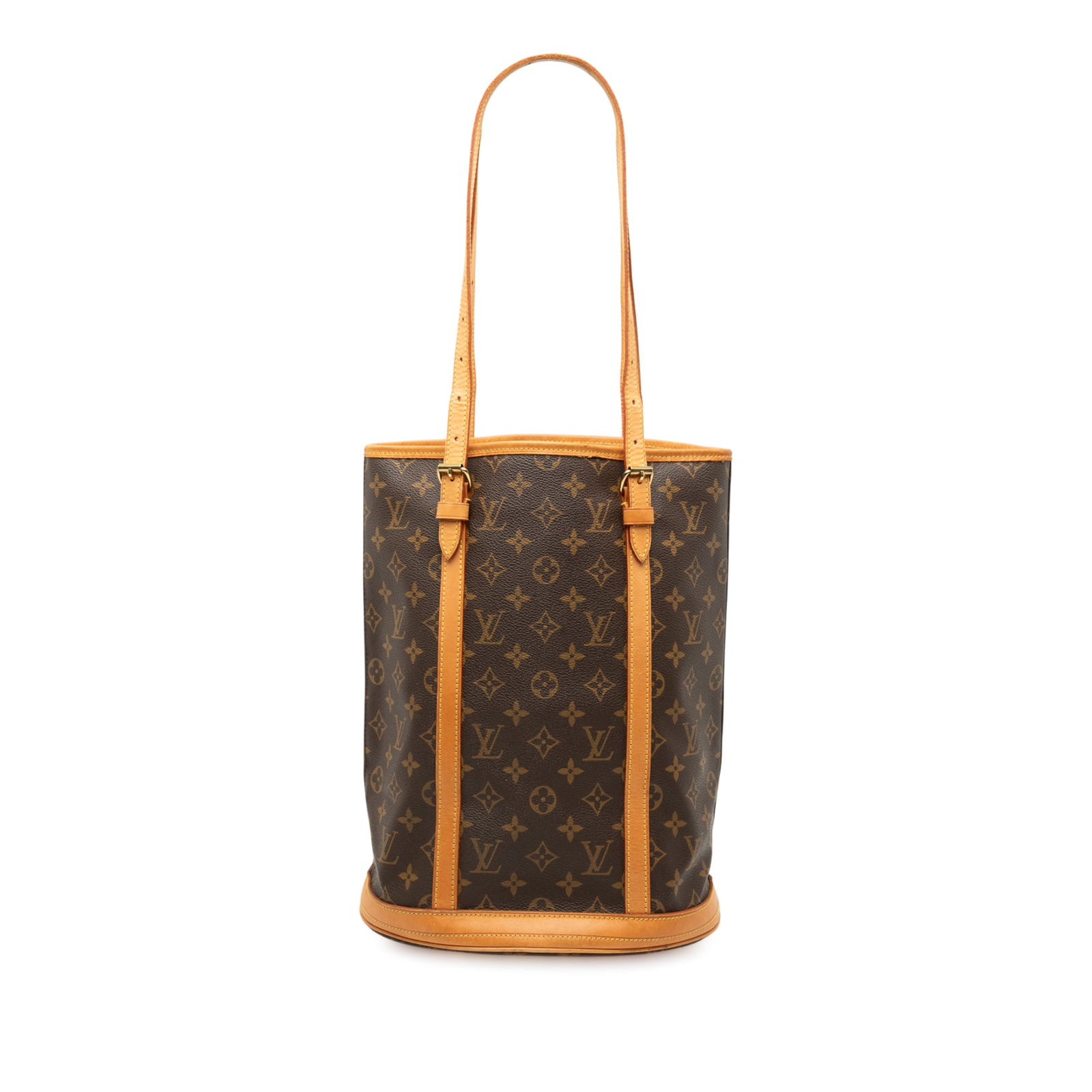 Louis Vuitton Bucket GM Monogram Canvas Shoulder Bag with Vachetta Trim: Louis Vuitton Bucket GM Monogram Canvas Shoulder Bag with Vachetta Trim This Louis Vuitton Monogram Bucket GM features the iconic monogram canvas body with vachetta leather trim and flat vachetta leat