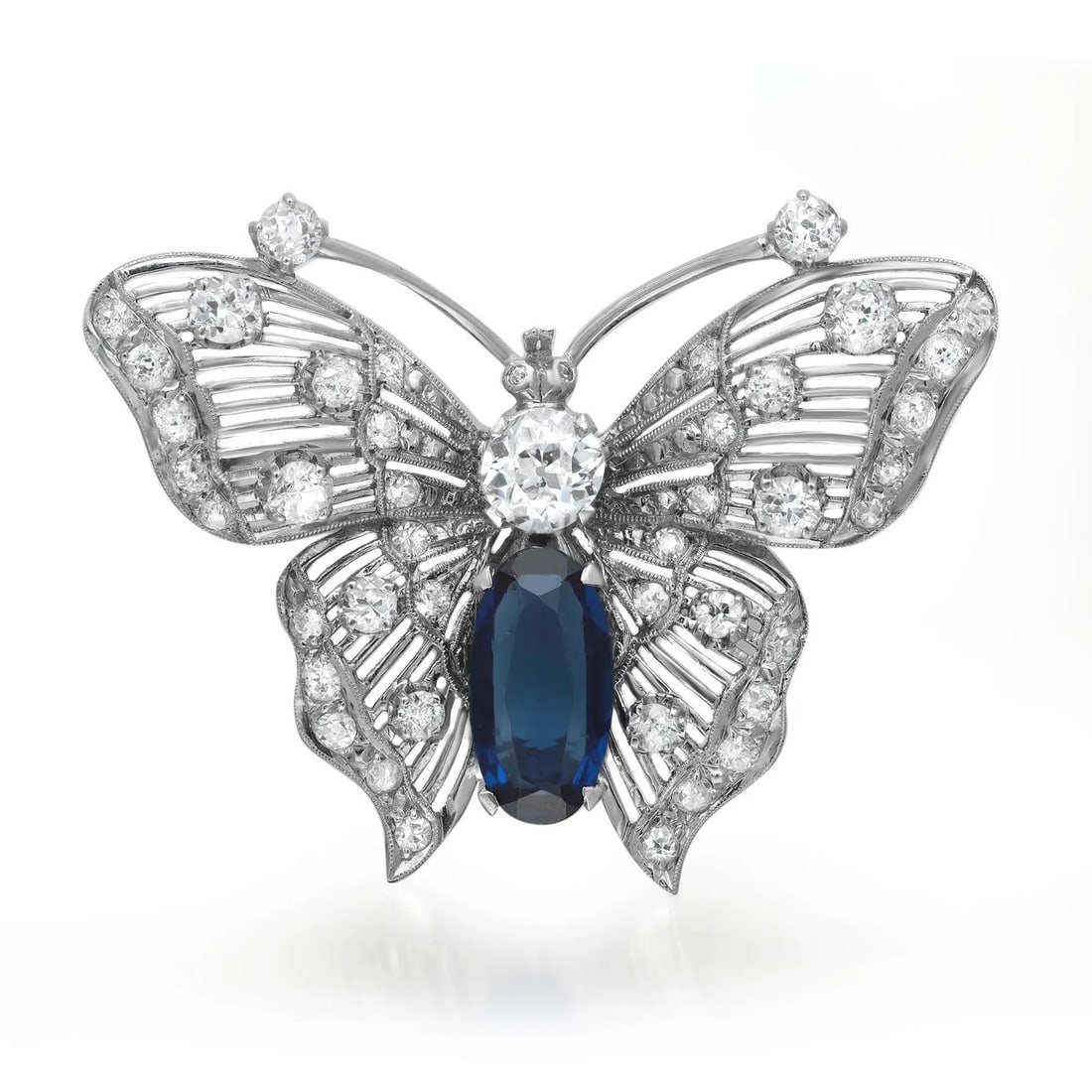 Rachel Koen Vintage Butterfly Brooch 14K White Gold Diamonds Synthetic Sapphire (1 of 3)