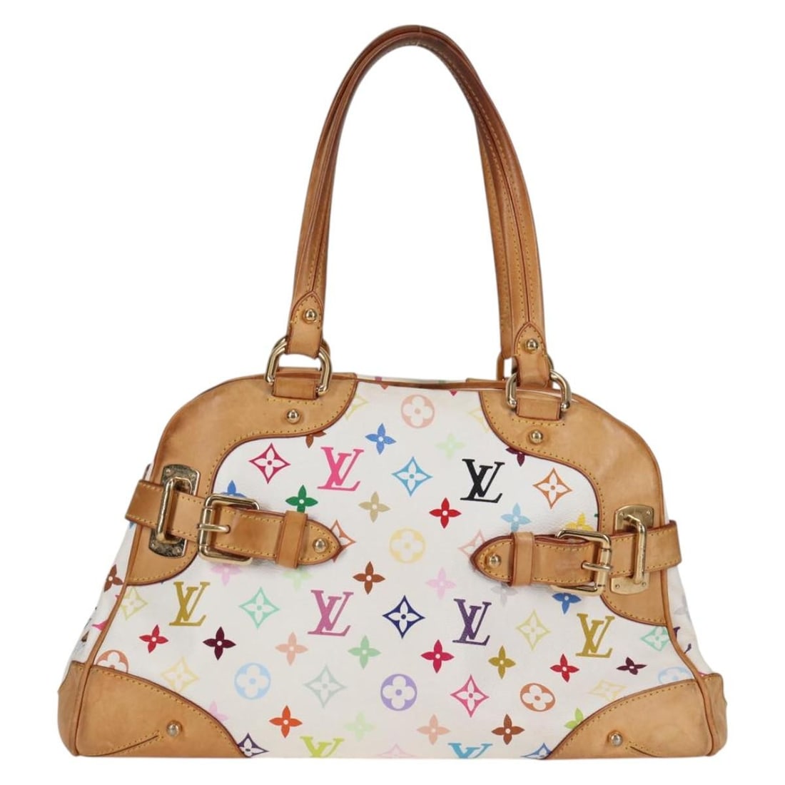 Louis Vuitton Multicolour Claudia Tote Bag: Louis Vuitton Multicolour Claudia Tote Bag This Louis Vuitton Claudia handbag in multicolour features an exterior surface with signs of rubbing, minor stains, and an out-of-shape structure. The leathe