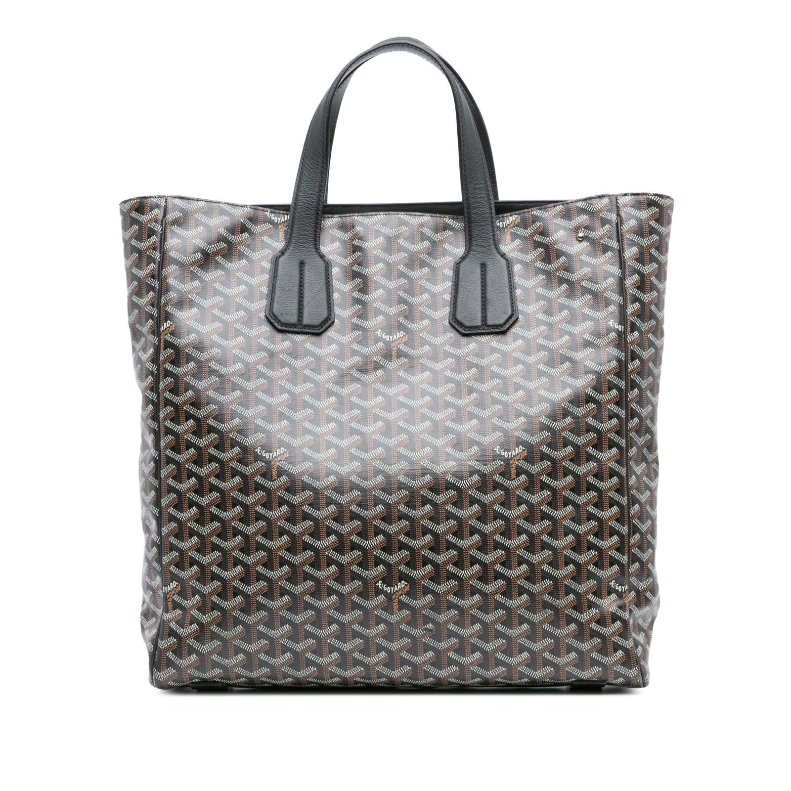 Goyardine Voltaire Tote Black Coated Canvas Bag by Goyard: Goyardine Voltaire Tote Black Coated Canvas Bag by Goyard Introducing the Goyardine Voltaire Tote bag, a stylish blend of functionality and elegance. Crafted from coated canvas with a sleek black fini