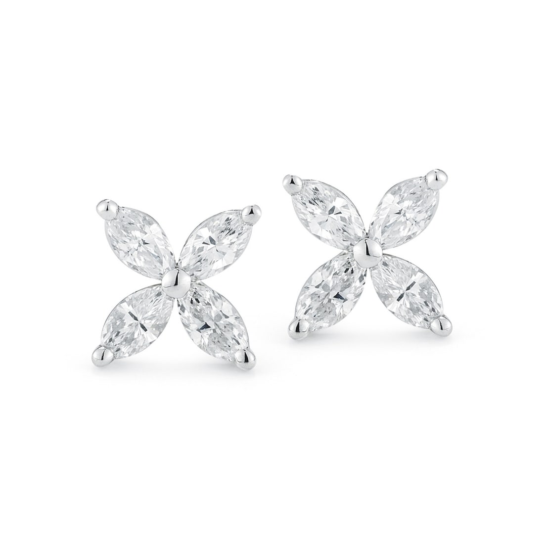 Rachel Koen 0.72cttw Marquise Diamond Floral Stud Earrings 18K White Gold: Rachel Koen 0.72cttw Marquise Diamond Floral Stud Earrings 18K White Gold These exquisite stud earrings by Rachel Koen feature a total carat weight of 0.72cttw, elegantly showcasing 8 marquise-cut dia