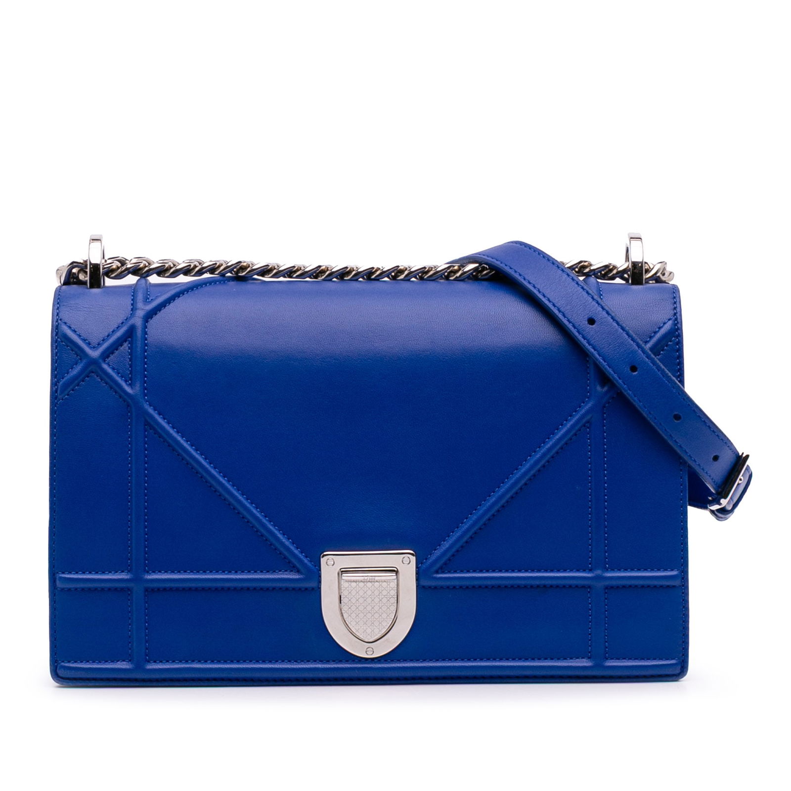 Dior Medium Lambskin Diorama Flap Bag Blue Italy: Dior Medium Lambskin Diorama Flap Bag Blue Italy Introducing the Medium Lambskin Diorama Flap, a sophisticated handbag by Dior crafted from luxurious leather. This elegant piece features an adjustable