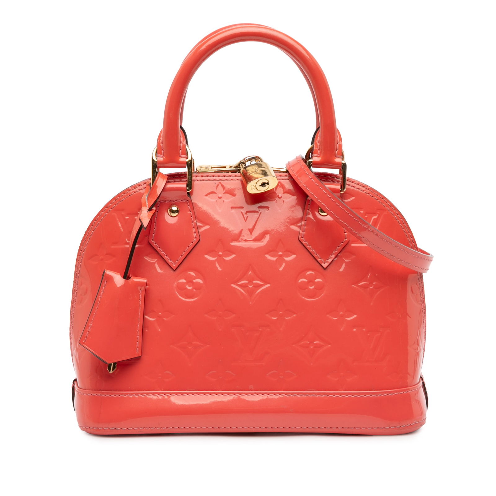 Louis Vuitton Monogram Vernis Alma BB Pink Leather Bag: Louis Vuitton Monogram Vernis Alma BB Pink Leather Bag The Louis Vuitton Monogram Vernis Alma BB is a stylish handbag crafted from luxurious monogram vernis leather in a striking pink hue. This chic b