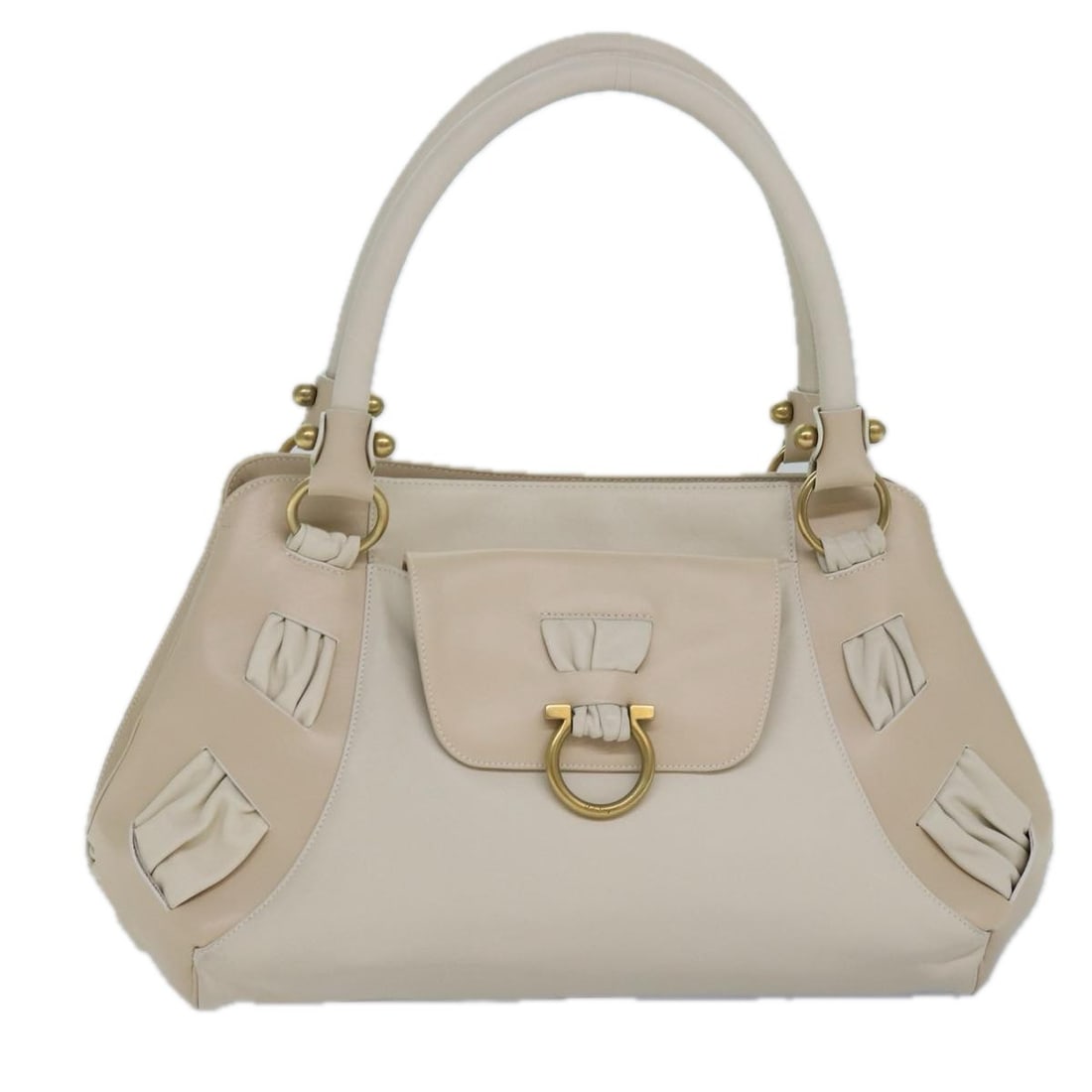 Salvatore Ferragamo Gancini Leather Shoulder Bag White Gold Auth Italy: Salvatore Ferragamo Gancini Leather Shoulder Bag White Gold Auth Italy Elevate your style with this authentic Salvatore Ferragamo Gancini Shoulder Bag, crafted from premium leather in an elegant white
