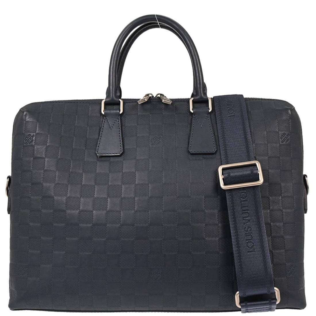 Navy Damier Infini Leather Porte-Documents Jour Briefcase by Louis Vuitton N41327: Navy Damier Infini Leather Porte-Documents Jour Briefcase by Louis Vuitton N41327 This Louis Vuitton Porte-Documents Jour briefcase features the signature Damier Infini pattern in navy leather with lo