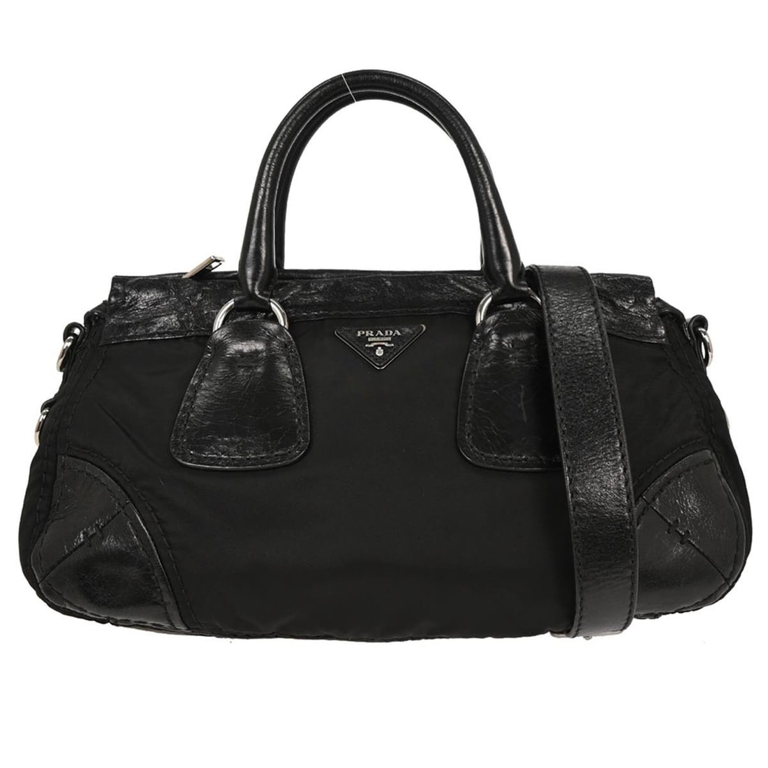 Prada Black Nylon Leather 2way Handbag Top Handle Italy (1 of 10)