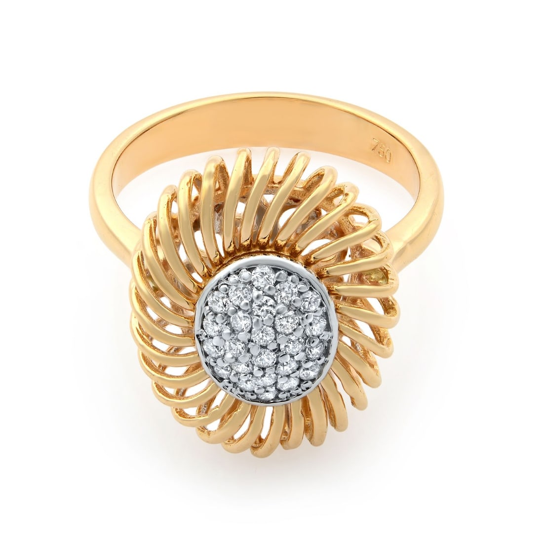 Rachel Koen 18K Rose Gold Cocktail Ring with 0.15ct Diamond: Rachel Koen 18K Rose Gold Cocktail Ring with 0.15ct Diamond This stunning unique cocktail ring by Rachel Koen is crafted from luxurious 18k rose gold and features a unique spiral halo design. Set with