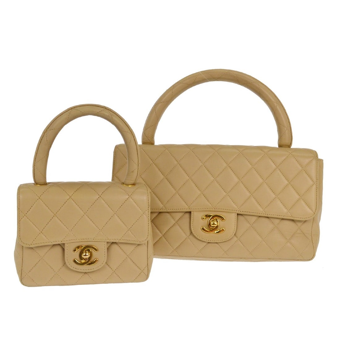 Set of Two Chanel Classic Single Flap Beige Quilted Lambskin Handbags (1 of 8)