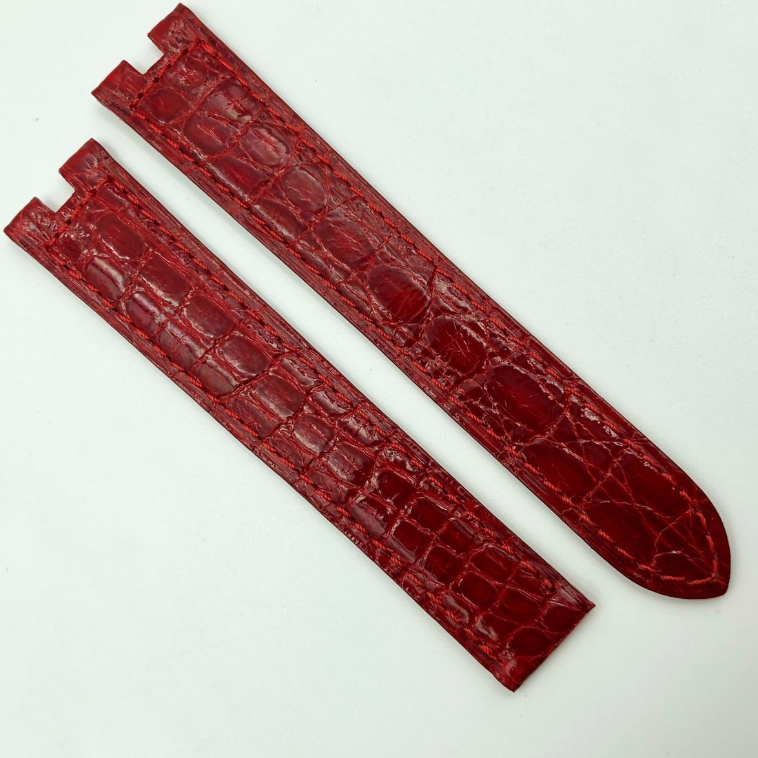 Cartier Authentic Red Leather Deployant Watch Strap 16mm: Cartier Authentic Red Leather Deployant Watch Strap 16mm This authentic Cartier wristwatch band features a striking red leather construction, designed specifically for deployant clasps. With a band wi