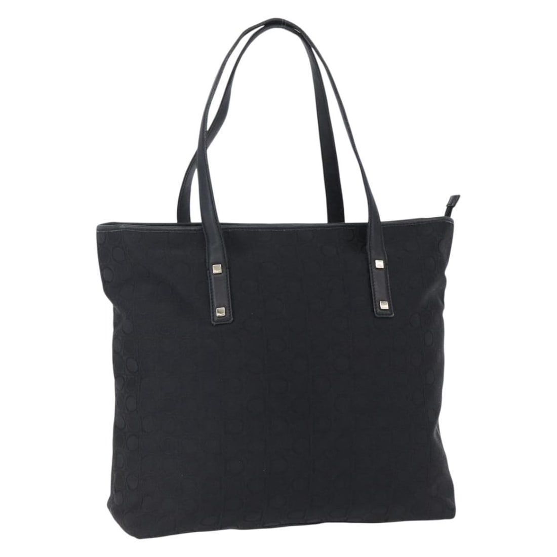 Gancini Black Tote by Salvatore Ferragamo: Gancini Black Tote by Salvatore Ferragamo This pre-owned Salvatore Ferragamo Gancini tote is designed for women and crafted in black. It displays visible wear such as rubbing, slight stains, a storage