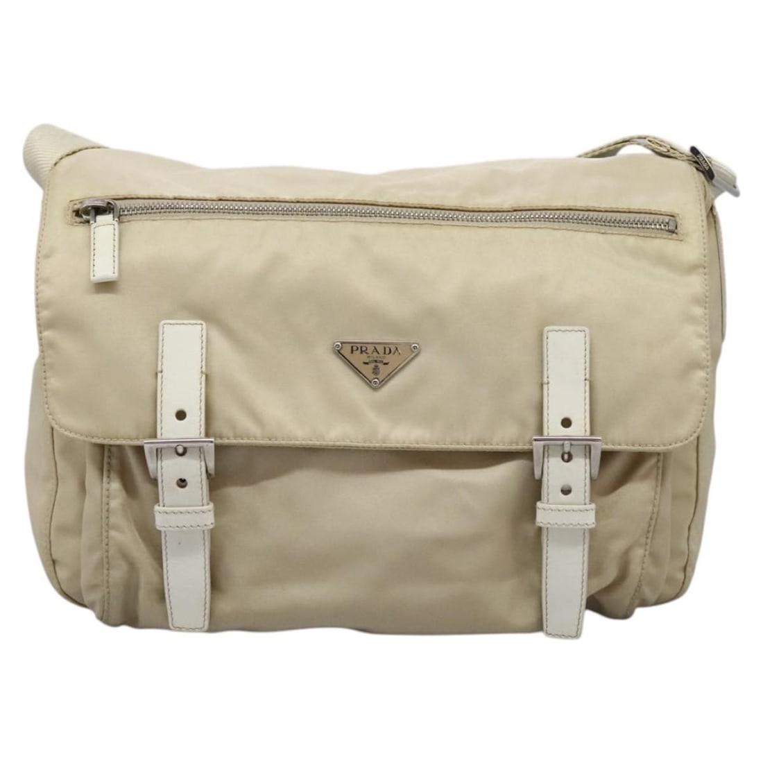 Prada Beige Shoulder Bag with Double Buckle Flap Design (1 of 2)