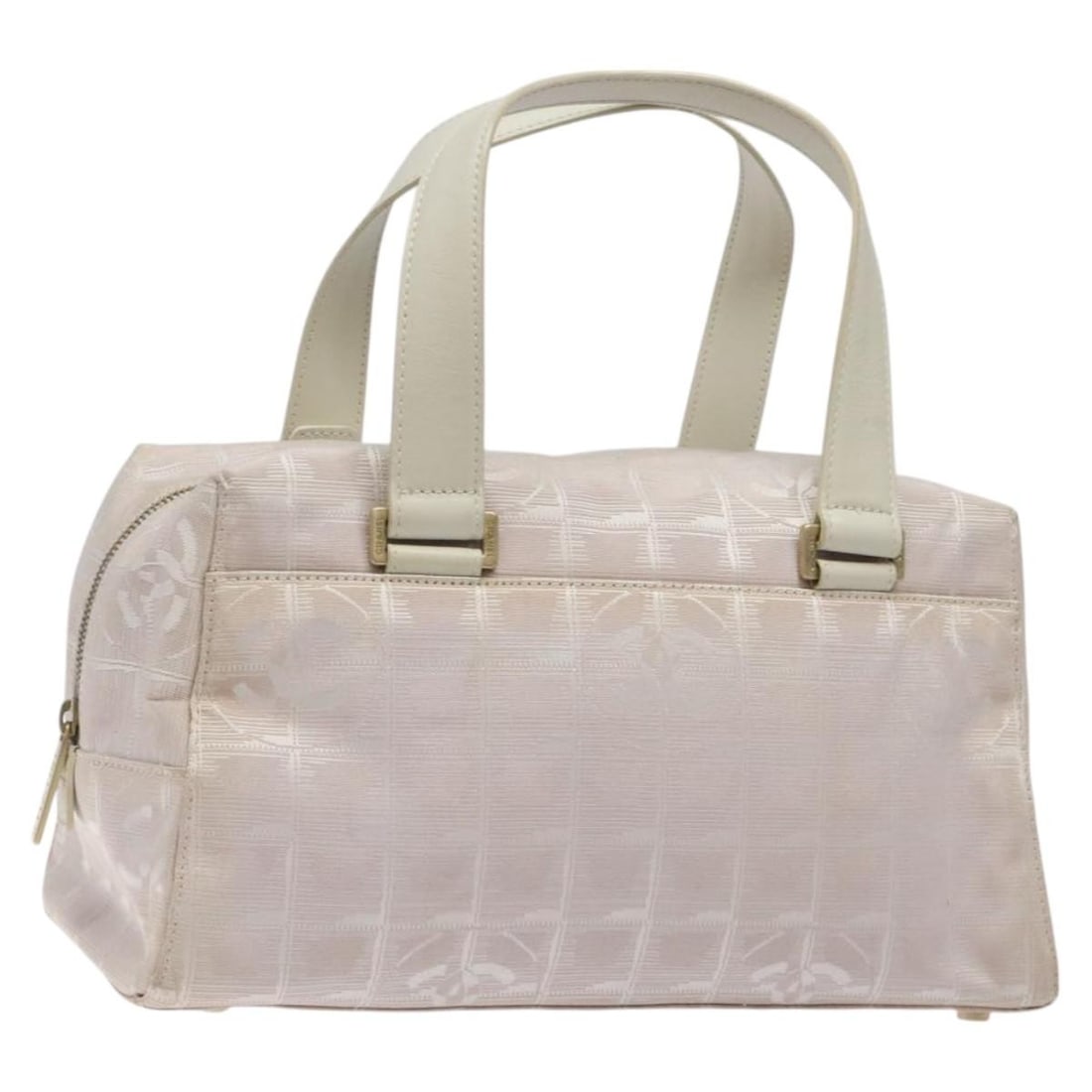 Pink Chanel Top Handle Travel Line Handbag for Women: Pink Chanel Top Handle Travel Line Handbag for Women This Chanel Travel Line top handle bag is crafted in pink and designed for women. The bag shows signs of wear, including loss of shape, rubbing, st