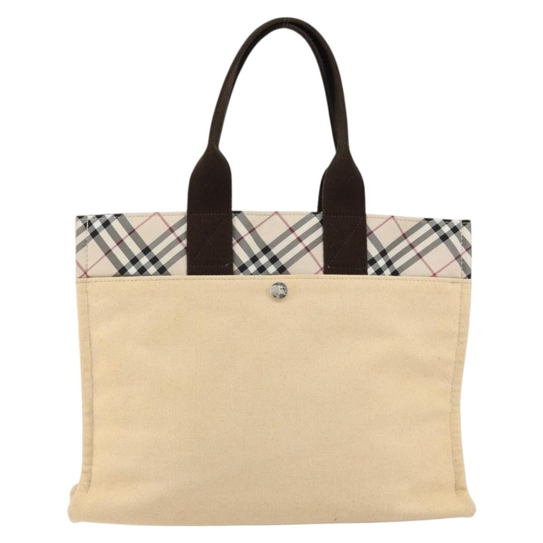 Beige Blue Label Tote from Burberry: Beige Blue Label Tote from Burberry This pre-owned Burberry Blue Label tote bag features a beige color and is designed for female use. It displays noticeable signs of use, including surface rubbing, s