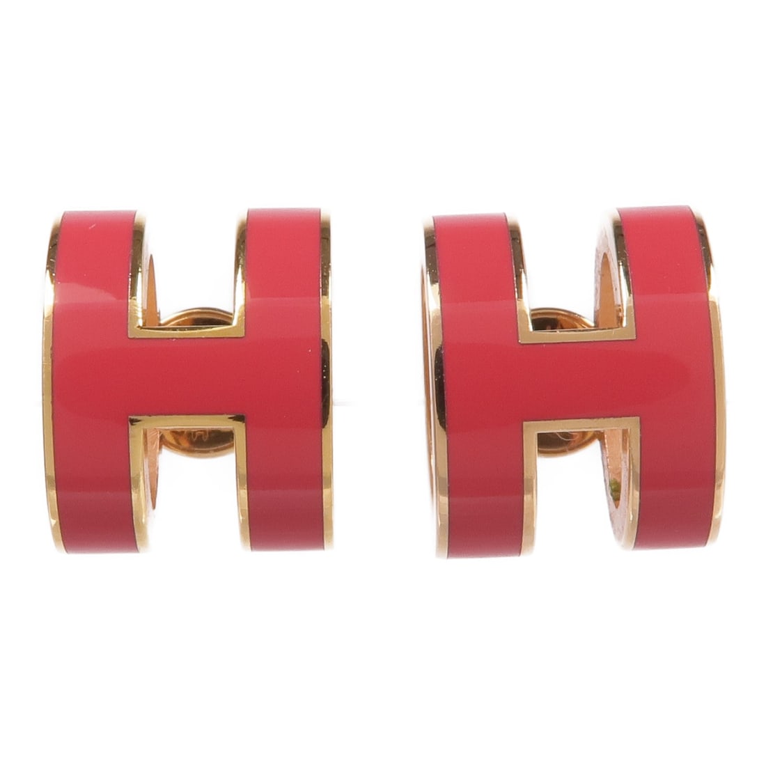 HERMES Pop H Red Metal Pierced Earrings: HERMES Pop H Red Metal Pierced Earrings Elevate your accessory collection with these stunning HERMES Pop H Earrings. Designed as pierced earrings, they feature a vibrant red color that adds a bold tou